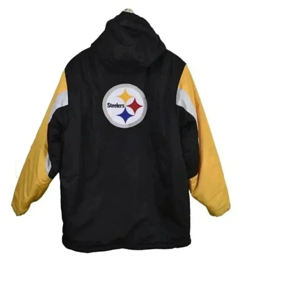 Vintage NFL Pittsburg Steelers Winter Jacket Hood Black Yellow Size Youth XXL - Picture 2 of 14
